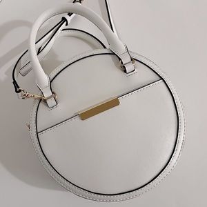 White Faux Leather Circle Mini Handbag Crossbody Purse New